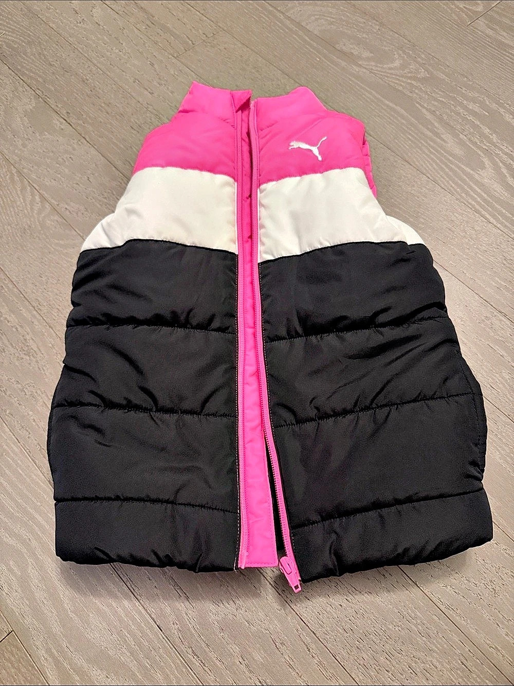 Puma Color Block Puffer Vest in Pink & Black